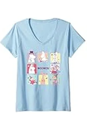 Moomin Mujer Bloques de caracteres cuadrados Camiseta Cuello V