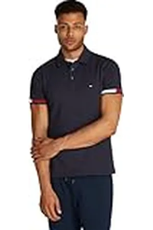 Tommy Hilfiger Polo de manga corta Hombre Flag Cuff Slim Fit, Azul (Desert Sky), XXL