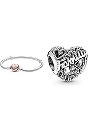 PANDORA Reflexiones, Pulsera, para Mujer, Gris,20 cm & Charm 798571C00 Plata Mujer Corazón Familiar