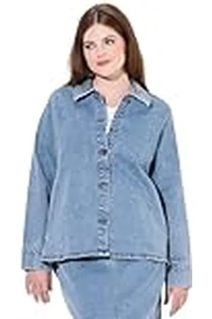 Ulla Popken Jeans-shaket, Hemdkragen, Langarm, Biobaumwolle Chaquetas y Blazers de Interior, Azul Denim, 48-50 Mujeres