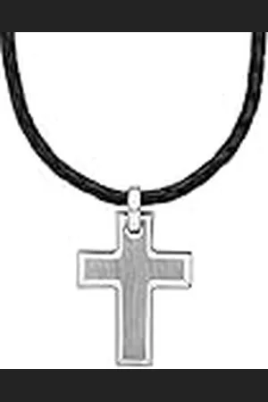 QS by s.Oliver Cadena con colgante de acero inoxidable de cuero collar de los hombres, 47+3 cm, plata, cruz, Viene en caja de regalo de joyería
