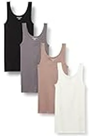 Amazon Camiseta Ajustada sin Mangas Mujer, Pack de 4, , XS