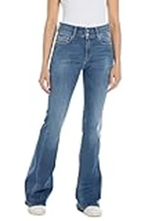 Replay Pantalón vaquero acampanado de mujer con power stretch, azul (Medium Blue 009), 30W / 32L