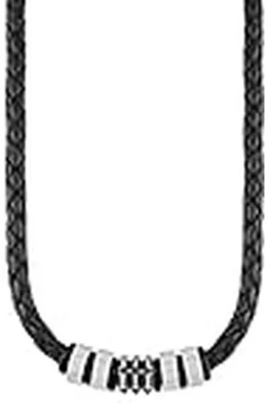 QS by s.Oliver Collar de acero inoxidable de cuero collar de los hombres, 47 + 3 cm, plata, viene en caja de regalo de joyería