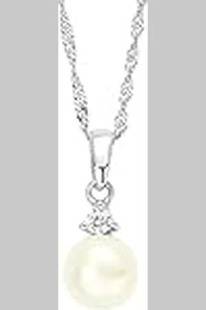 Amor Collar con colgante Collar de señora de plata de ley 925, con sintetizador de circonitas cúbicas, con perla cultivada de agua dulce, 42 cm, plata, Se entrega en caja de regalo de joyería