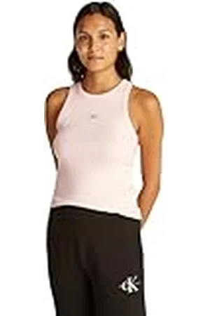 Calvin Klein Camiseta de tirantes Mujer Woven Label Rib Slim Fit, Rosa (Silver Peony), S