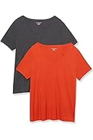 Amazon Camiseta de Manga Corta con Cuello en V de Talla Grande Mujer, Pack de 2, , XXL Grande