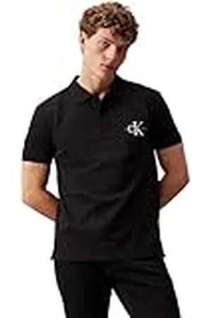Calvin Klein Polo de manga corta Hombre Monologo Regular Fit, Negro , M
