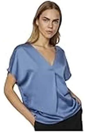 VILA Viellette V-Neck S/S Satin Top-Noos Blusa de Manga Corta, Color Azul, 42 para Mujer