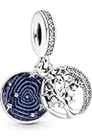 PANDORA Moments Colgante con estrella, luna y árbol genealógico de plata de ley con circonitas cúbicas transparentes y esmalte azul brillante