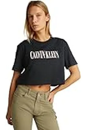 Calvin Klein Camiseta de manga corta Mujer Varsity Boxy Tee Cropped, Negro (Ck Black), M