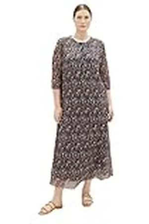 TOM TAILOR 1038798 Vestido de Malla Plisado con Botones, 32370-Azul Marino pequeño Tie Dye Floral, 46 Grande para Mujer