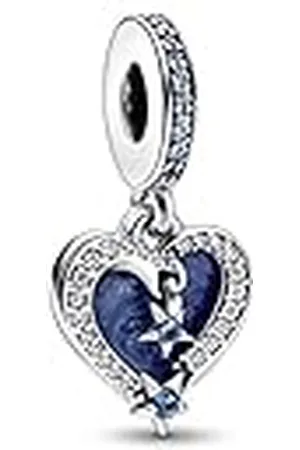 PANDORA Moments Colgante doble de plata de ley con diseño de estrellas fugaces, con circonitas cúbicas transparentes y esmalte azul claro brillante
