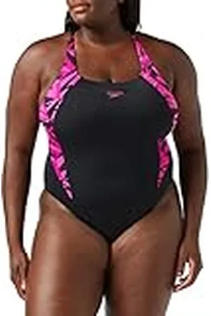 Speedo Mujer Hyperboom Splice Muscleback Bañador, Negro/Rosa, 38 FR/ES
