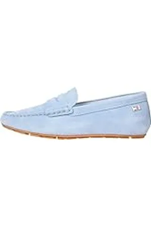 Tommy Hilfiger Mocasines Mujer Flag Soft Suede Loafer elegante, Azul (Breezy Blue), 38