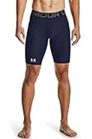 Under Armour UA HG Armour Long Shorts Pantalones deportivos cortos, shorts para hombre transpirables y de secado rápido, color azul medianoche/blanco