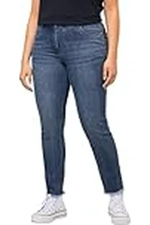 Ulla Popken Jeans Sarah, Schriftdruck, High Waist, Schmal, Fransen Mezclilla, , 47W / 32L para Mujer