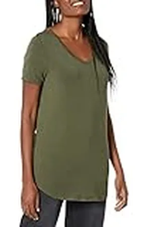 Amazon Túnica Holgada de Manga Corta y Cuello en Pico (Disponible en Tallas Grandes) Mujer, , XL