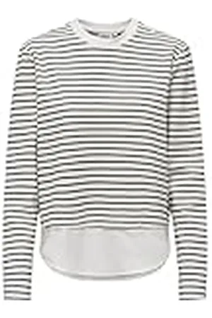 ONLY Onlkarin L/S Mix Top Swt Camiseta de Manga Larga, Negro/Rayas: Cloud Dancer, S para Mujer