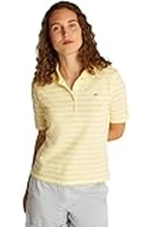 Tommy Hilfiger Polo de Manga Corta para Mujer Regular Fit, Multicolor (Citronella/ Ecru Stp), XXL