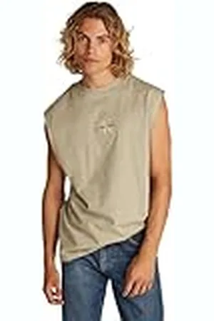 Calvin Klein Camiseta de tirantes Hombre Monologo Sleeveless Tee Relaxed Fit, Beige (Aluminum), L