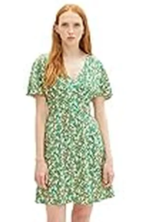 TOM TAILOR 1036825 Vestido, 31953-Estampado de Flores Verdes, S para Mujer
