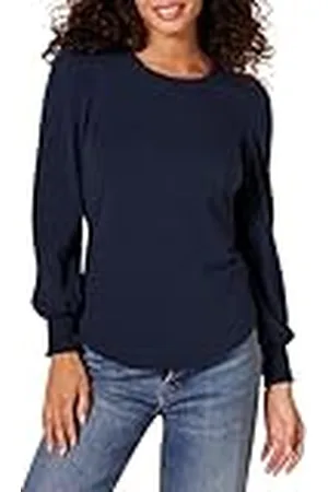 Amazon Camiseta de Manga Larga con Cuello Redondo y Puños Fruncidos Mujer, , L