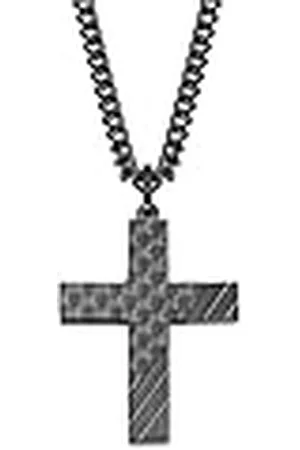 QS by s.Oliver Cadena con colgante de acero inoxidable de carbono collar para hombre, 50 cm, plata, cruz, viene en caja de regalo de joyería