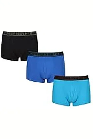 DKNY Boxers de Ropa Interior Hombres en Negro/Azules con Cintura Colorida | Ropa Interior Cómoda y Elástica - Paquete de 3 Unidades