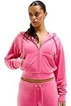 Juicy Couture Madison Hoodie Kapuzensweatjacke, Sweatjacke mit Kapuze und Reißverschluss aus Velour in Verschiedenen Farben Sudadera con Capucha, Rosa Intenso, XL para Mujer