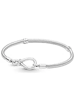 PANDORA Moments Pulsera de plata de ley con cadena de serpiente con cierre en forma de símbolo de infinito, 16