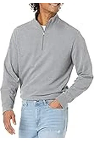Amazon Sudadera Ligera de Felpa con Cuello Perkins y Cremallera de un Cuarto Hombre, , XS