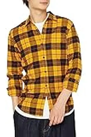 Amazon Camisa Ajustada de Franela a Cuadros de Manga Larga con Botones Hombre, , L