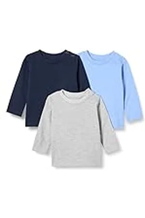 Amazon Camisetas de Manga Larga 100 % Algodón de Corte Holgado Unisex Bebés, Pack de 3, , 6-9 meses