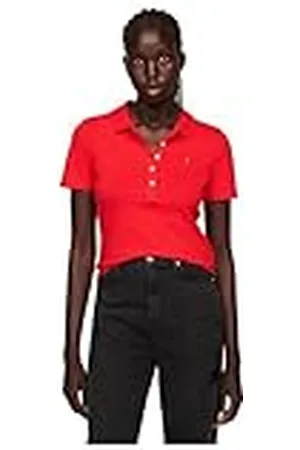 Tommy Hilfiger Mujer Polo de Manga Corta 1985 Pique Polo Regular Fit, Rojo (Fireworks), XS