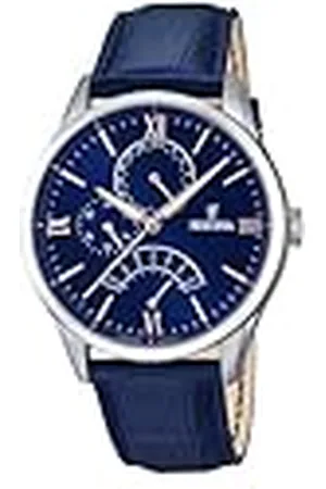 Festina Reloj Hombre F16823/3 Acero Clasico Caja de Acero Inoxidable 316l Plateado Correa de Cuero Azul