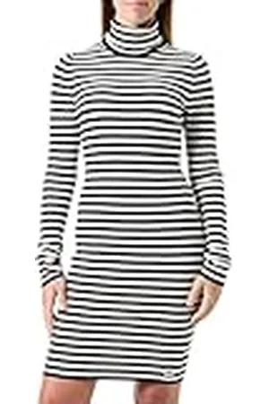 Calvin Klein Jeans Mujeres WOVEN LABEL TIGHT SWEATER DRESS J20J224150, White (Ivory / CK Black Stripe), L