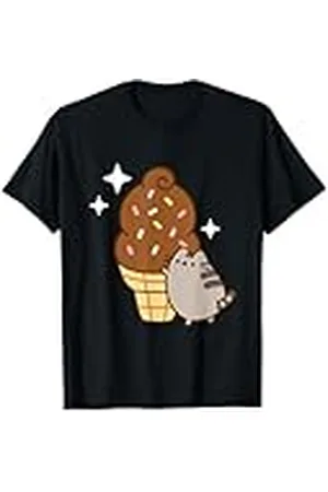 Pusheen Camiseta Icecream Animada Camiseta Negra Talla S Mujer Manga Corta Jersey Clásico