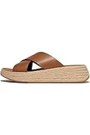 FitFlop F-Mode Espadrille Leather Flatform Cross Slides, Sandalias deslizantes Mujer, , 38 EU