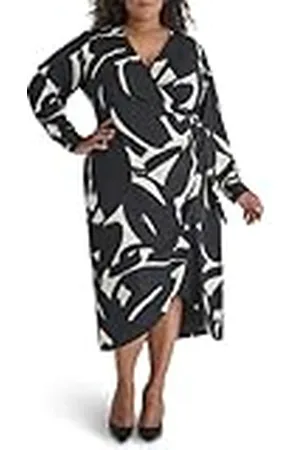 DKNY L/S Pleated A-Line Dress Vestido, , 50 Grande Mujeres