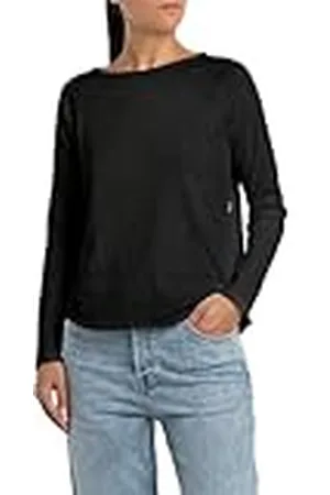 Replay Camisa de mujer de manga larga confeccionada en algodón, negro (Black 098), M