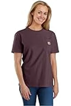 Carhartt Camiseta, holgada, de manga corta y pesada, K87, con bolsillo, para mujer, morado, S