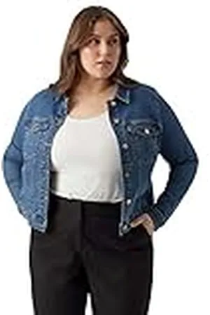 VERO MODA Vmruna LS Slim Dnm Jck Mix Ga Cur Noos Chaqueta, , 48 para Mujer