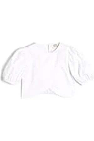 Koton Crop Blouse Asymmetric Cut Back Button Closure Short Puff Sleeve Cotton Blusa, , 6-7 años para Niñas