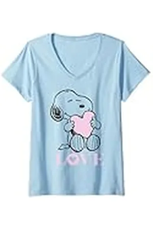 Peanuts Mujer - Snoopy Mi corazón es rosa Camiseta Cuello V