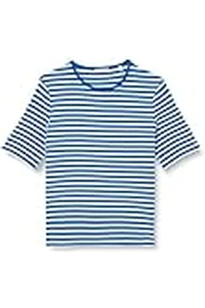 GANT Camiseta Slim Striped 1x1 Ribbed SS, Azul Marino, XXL Mujeres