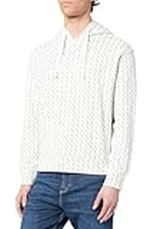 Armani Exchange Essential, All Over Logo Sudadera con Capucha, Off White/Ash Allover, M para Hombre