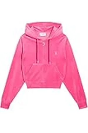 Juicy Couture Iccle Hoodie Kapuzensweatjacke, Sweatjacke mit Kapuze und Reißverschluss aus Velour in Verschiedenen Farben Sudadera con Capucha, Rosa Intenso, XL para Mujer