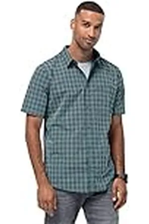 Jack Wolfskin Camiseta Hot Springs M Camisa, Verde Azulado Gris Checks, 3XL para Hombre