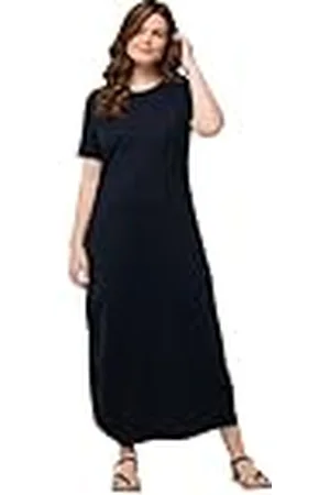 Ulla Popken Jersey-maxikleid, Rundhals, Halbarm, Biobaumwolle Vestido Largo, , 50-52 Mujeres